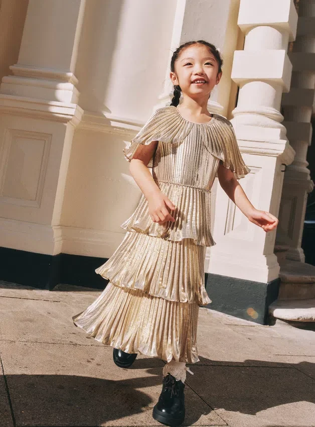 Gold Metallic Tiered Dress Gold Metallic Tiered Dress