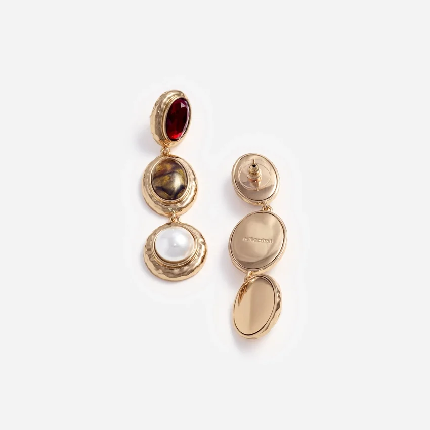 Gold Multi Three Tiered Earrings Gold Multi Three Tiered Earrings