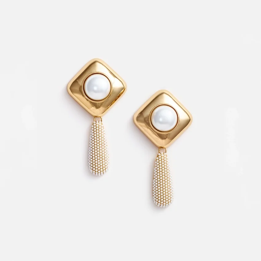 Gold Pearl Crystal Bar Earrings Gold Pearl Crystal Bar Earrings