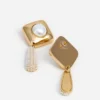 Gold Pearl Crystal Bar Earrings Gold Pearl Crystal Bar Earrings