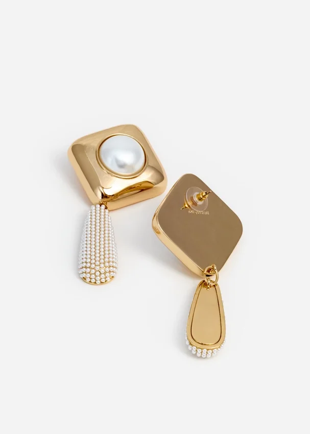 Gold Pearl Crystal Bar Earrings Gold Pearl Crystal Bar Earrings