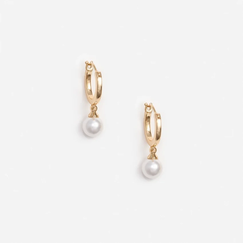 Gold Pearl Drop Hoop Earrings Gold Pearl Drop Hoop Earrings