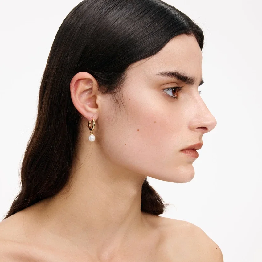 Gold Pearl Drop Hoop Earrings Gold Pearl Drop Hoop Earrings
