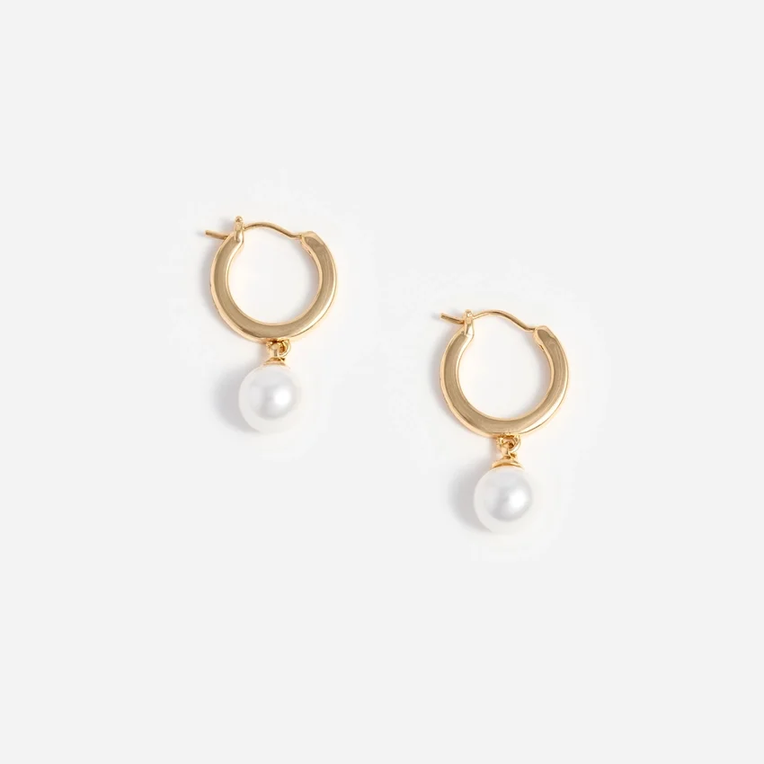 Gold Pearl Drop Hoop Earrings Gold Pearl Drop Hoop Earrings