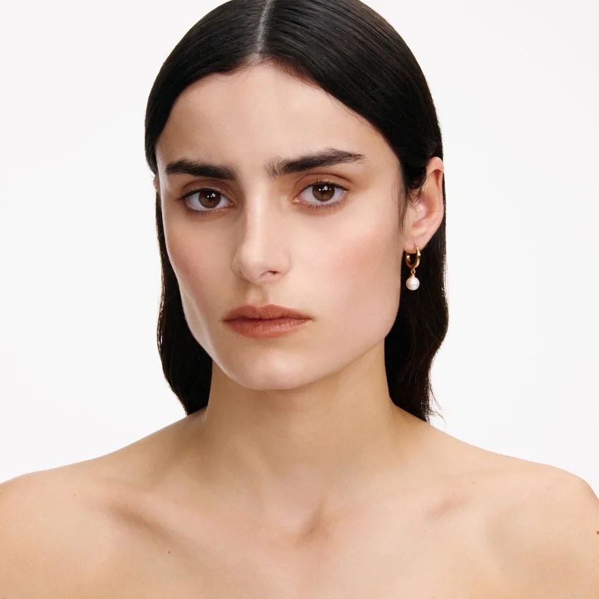 Gold Pearl Drop Hoop Earrings Gold Pearl Drop Hoop Earrings