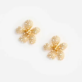 Gold Pearl Encrusted Flower Earrings