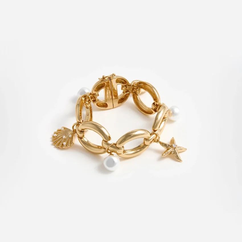 Gold Pearl Shell Charm Bracelet Gold Pearl Shell Charm Bracelet
