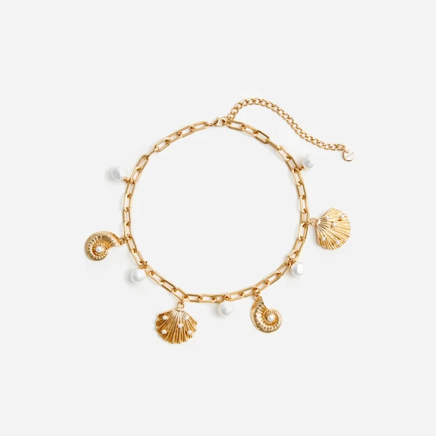Gold Pearl Shell Charm Necklace Gold Pearl Shell Charm Necklace