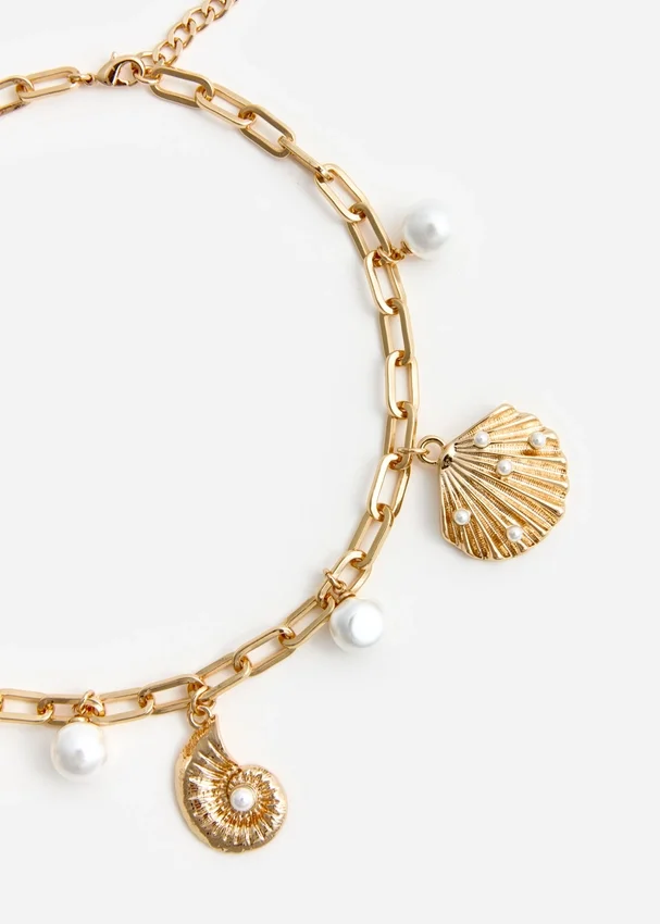 Gold Pearl Shell Charm Necklace Gold Pearl Shell Charm Necklace