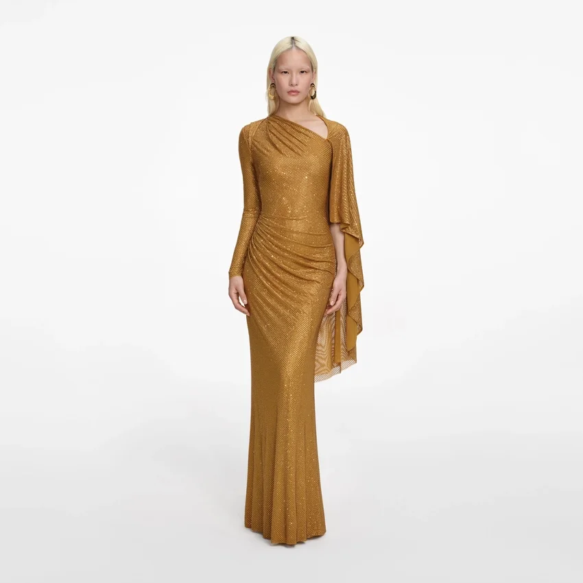 Gold Rhinestone Drape Maxi Dress Gold Rhinestone Drape Maxi Dress