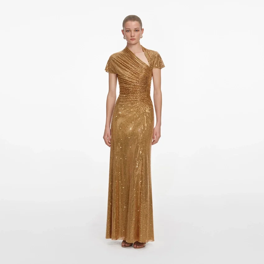 Gold Rhinestone Drape Maxi Dress Gold Rhinestone Drape Maxi Dress