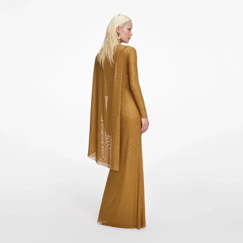 Gold Rhinestone Drape Maxi Dress Gold Rhinestone Drape Maxi Dress