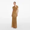 Gold Rhinestone Drape Maxi Dress Gold Rhinestone Drape Maxi Dress
