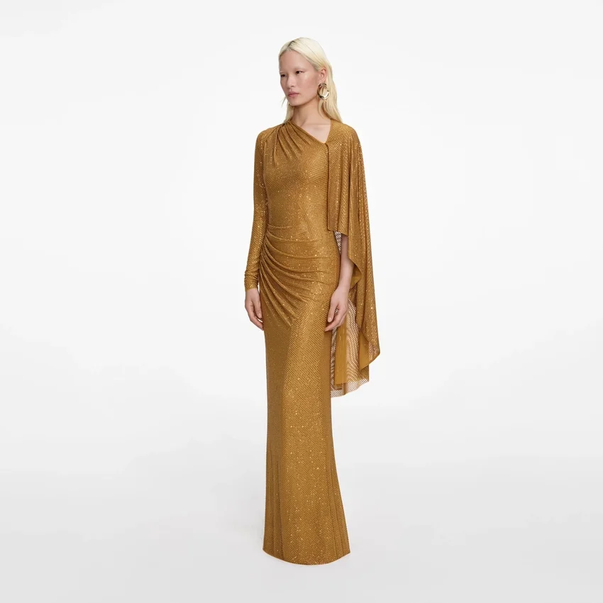Gold Rhinestone Drape Maxi Dress Gold Rhinestone Drape Maxi Dress