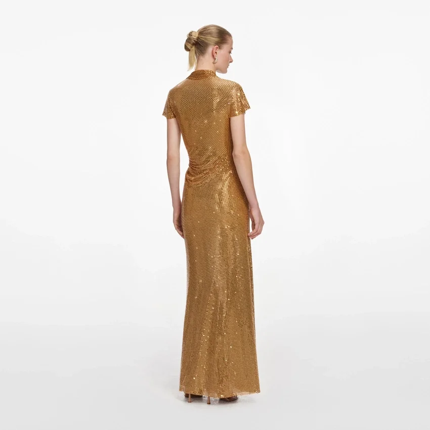 Gold Rhinestone Drape Maxi Dress Gold Rhinestone Drape Maxi Dress