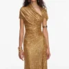 Gold Rhinestone Drape Midi Dress Gold Rhinestone Drape Midi Dress