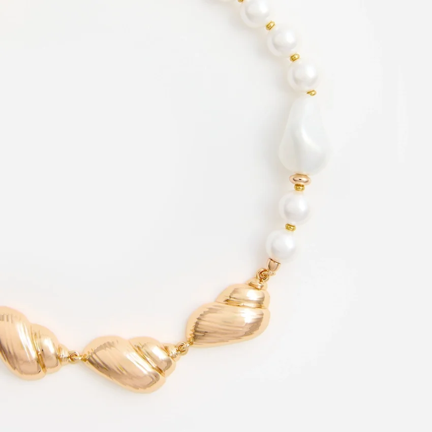 Gold Shell And Pearl Necklace Gold Shell And Pearl Necklace
