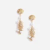 Gold Shell Pearl Coral Earrings Gold Shell Pearl Coral Earrings