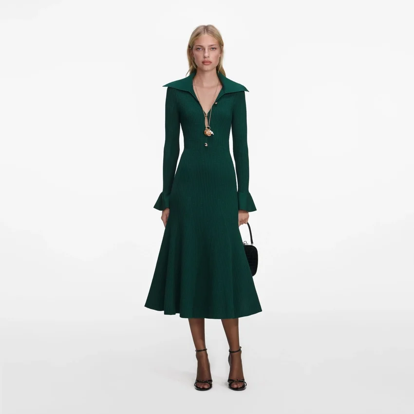 Green Keyhole Knit Midi Dress Green Keyhole Knit Midi Dress