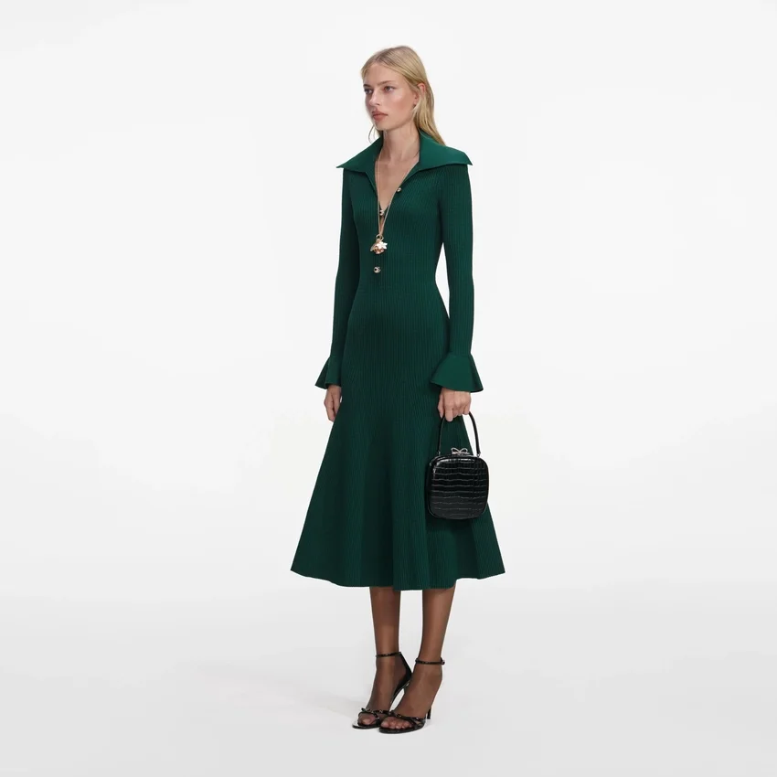 Green Keyhole Knit Midi Dress Green Keyhole Knit Midi Dress