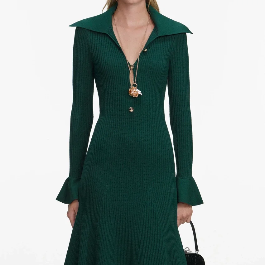 Green Keyhole Knit Midi Dress Green Keyhole Knit Midi Dress