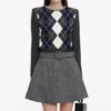 Grey Herringbone Flared Mini Skirt Grey Herringbone Flared Mini Skirt