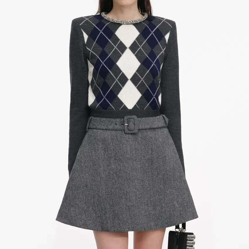 Grey Herringbone Flared Mini Skirt Grey Herringbone Flared Mini Skirt
