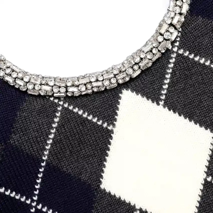 Grey Argyle Crystal Trim Jumper Grey Argyle Crystal Trim Jumper
