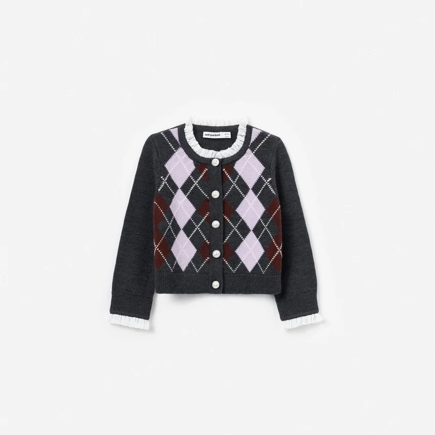 Grey Argyle Embellished Cardigan Grey Argyle Embellished Cardigan