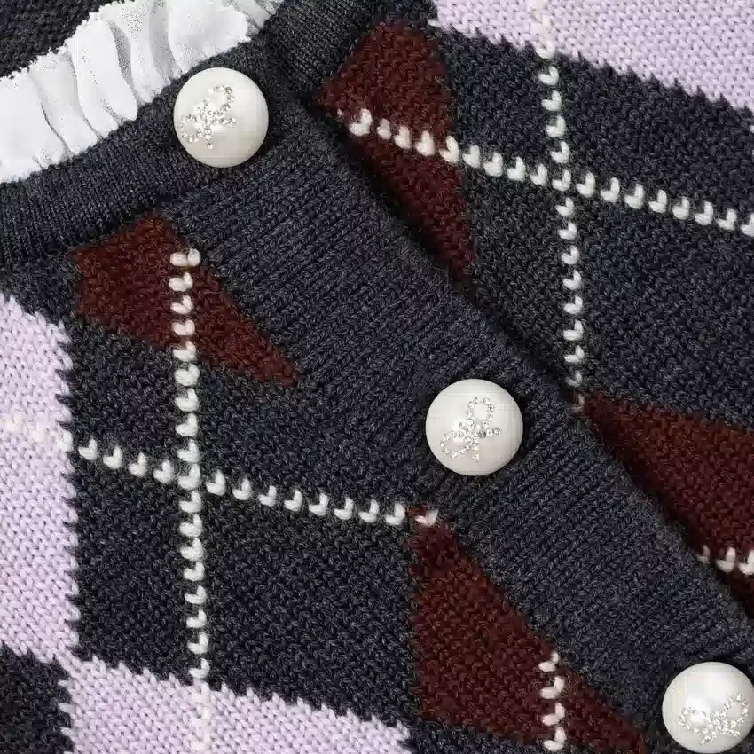 Grey Argyle Embellished Cardigan Grey Argyle Embellished Cardigan