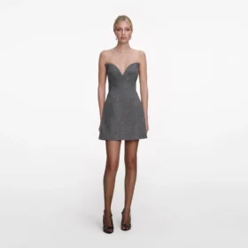 Grey Bandeau Herringbone Mini Dress