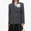 Grey Double Breasted Flower Blazer