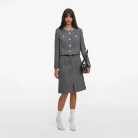 Grey Herringbone Crystal Trim Jacket