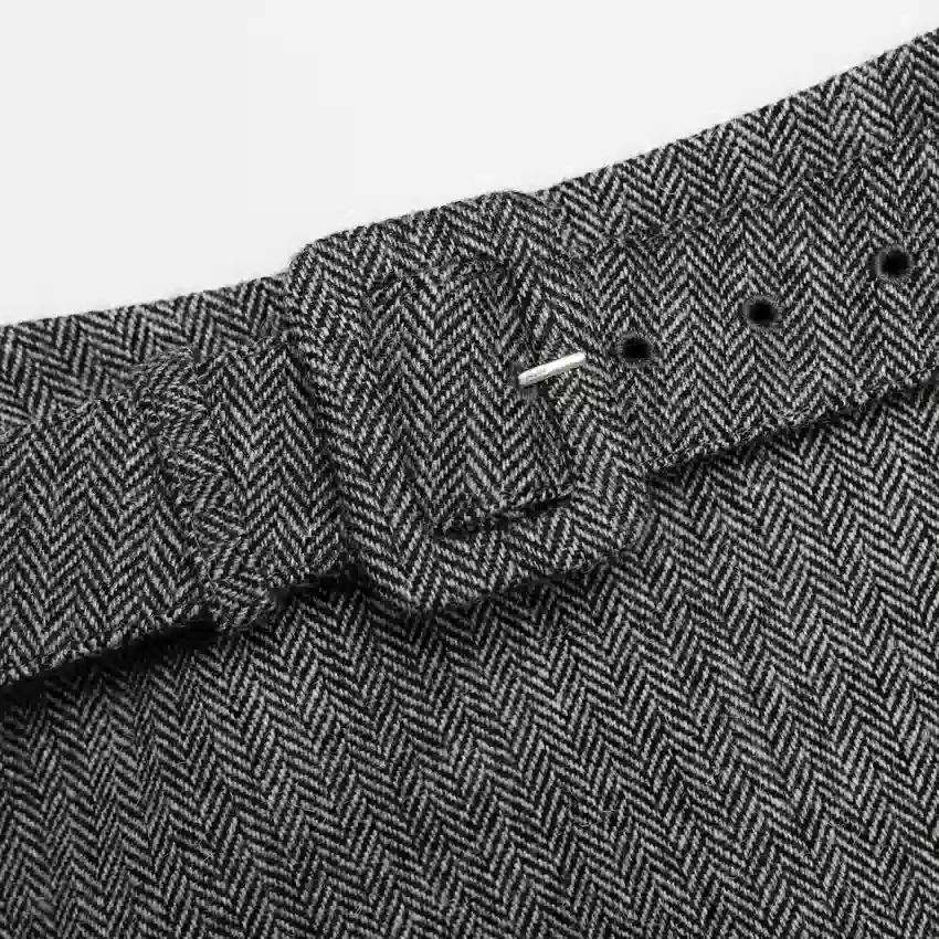 Grey Herringbone Flared Mini Skirt Grey Herringbone Flared Mini Skirt