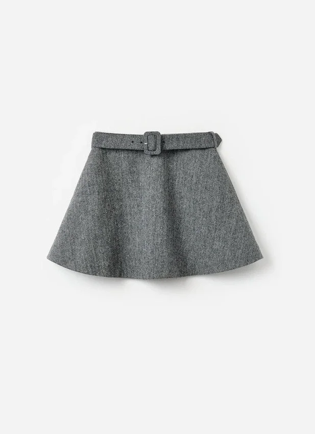 Grey Herringbone Flared Mini Skirt Grey Herringbone Flared Mini Skirt