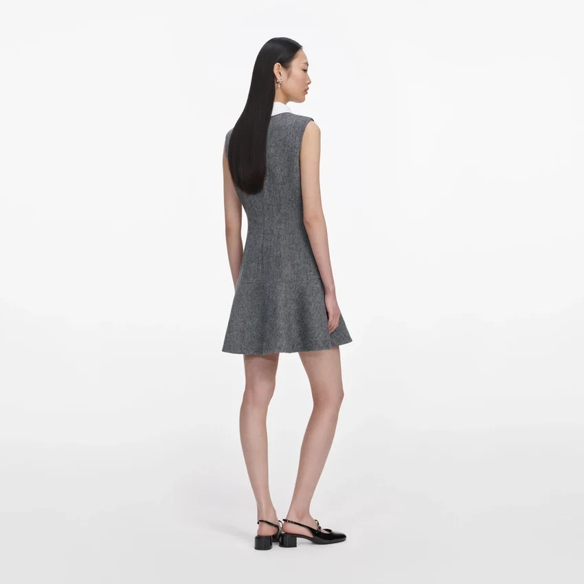 Grey Herringbone Lace Bib Mini Dress Grey Herringbone Lace Bib Mini Dress