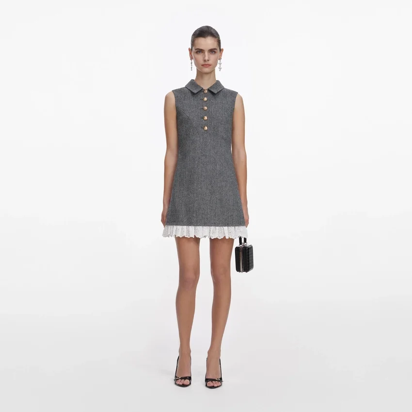 Grey Herringbone Mini Dress Grey Herringbone Mini Dress