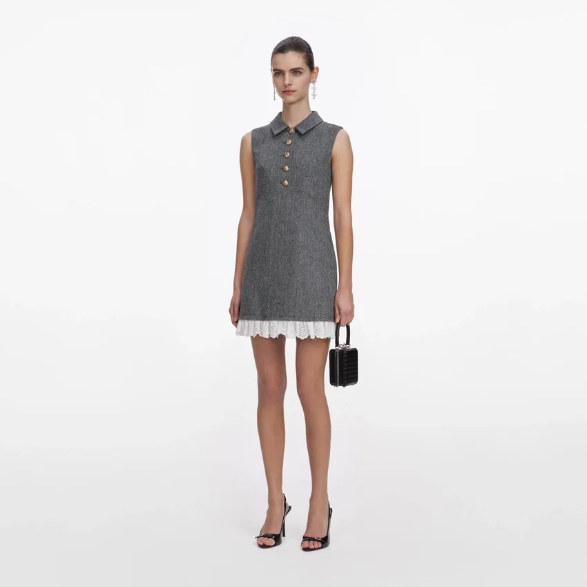 Grey Herringbone Mini Dress Grey Herringbone Mini Dress