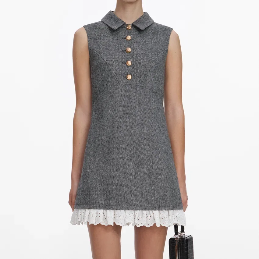 Grey Herringbone Mini Dress Grey Herringbone Mini Dress