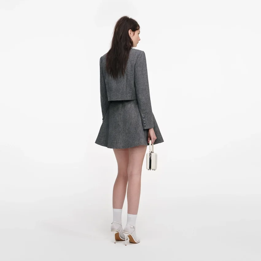 Grey Herringbone Scarf Detail Jacket Grey Herringbone Scarf Detail Jacket