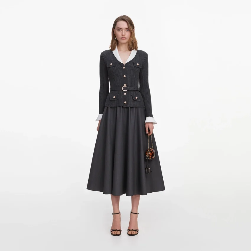 Grey Knit Twill Midi Dress Grey Knit Twill Midi Dress