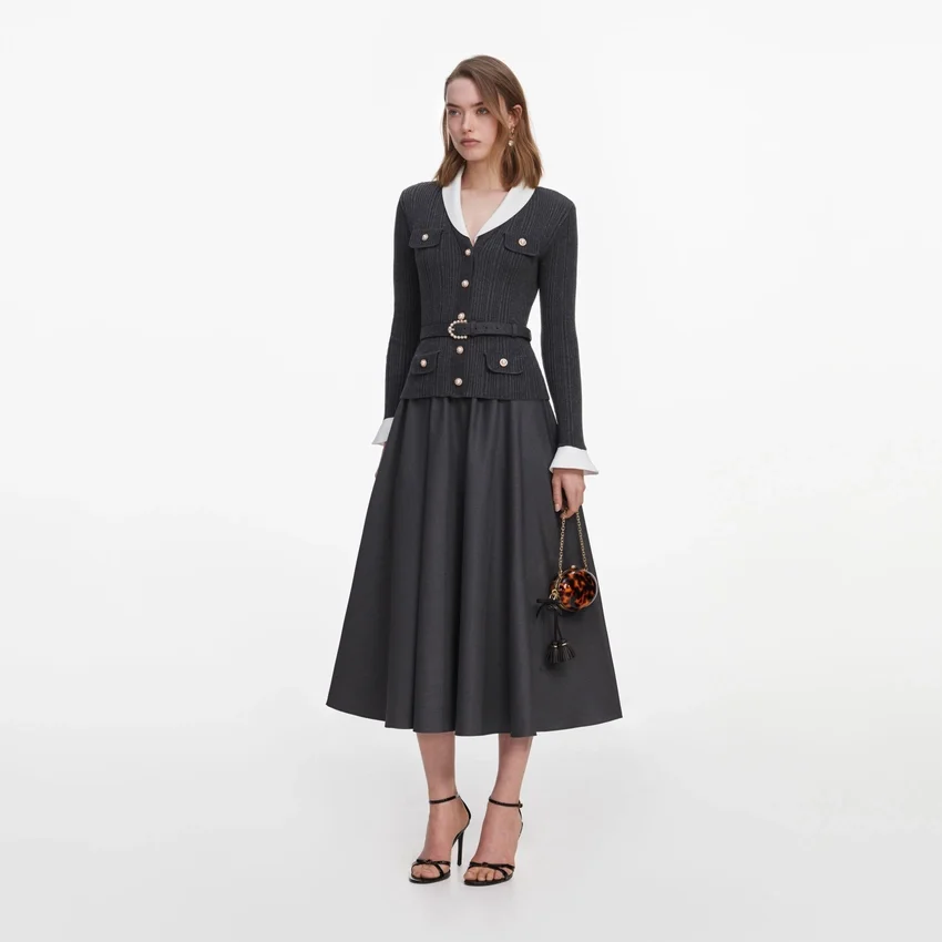 Grey Knit Twill Midi Dress Grey Knit Twill Midi Dress