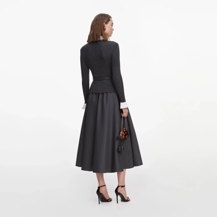 Grey Knit Twill Midi Dress Grey Knit Twill Midi Dress