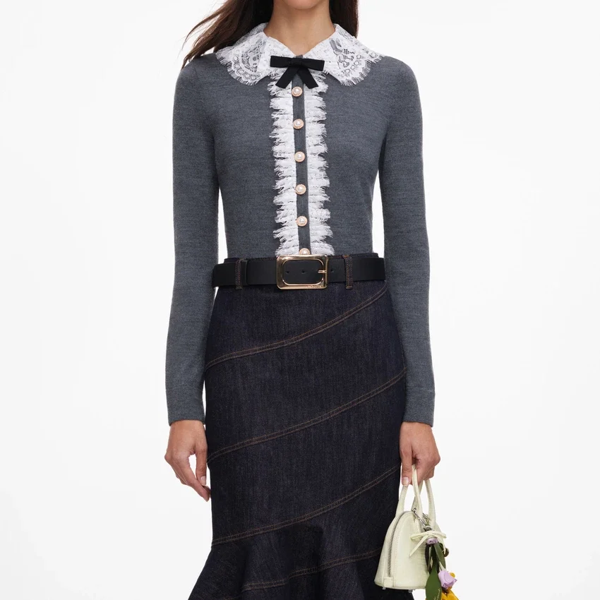Grey Lace Collar Knit Cardigan Grey Lace Collar Knit Cardigan
