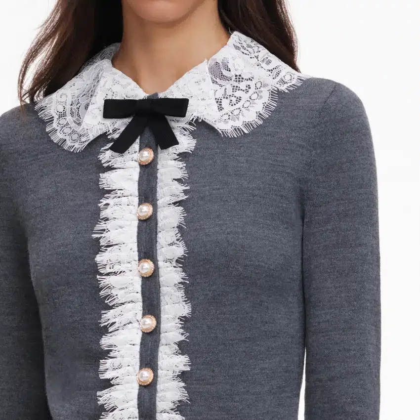 Grey Lace Collar Knit Cardigan Grey Lace Collar Knit Cardigan