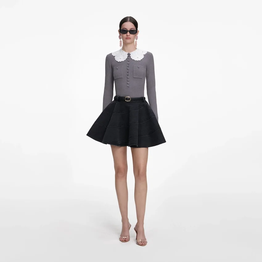 Grey Lace Collar Knit Top Grey Lace Collar Knit Top