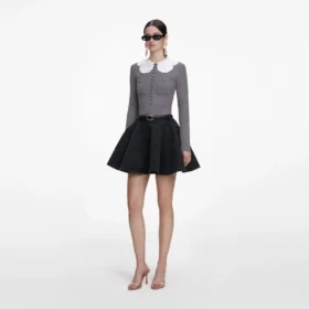 Grey Lace Collar Knit Top