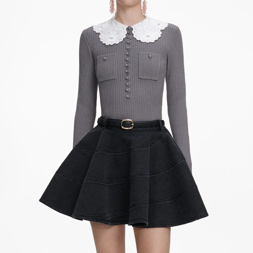 Grey Lace Collar Knit Top Grey Lace Collar Knit Top