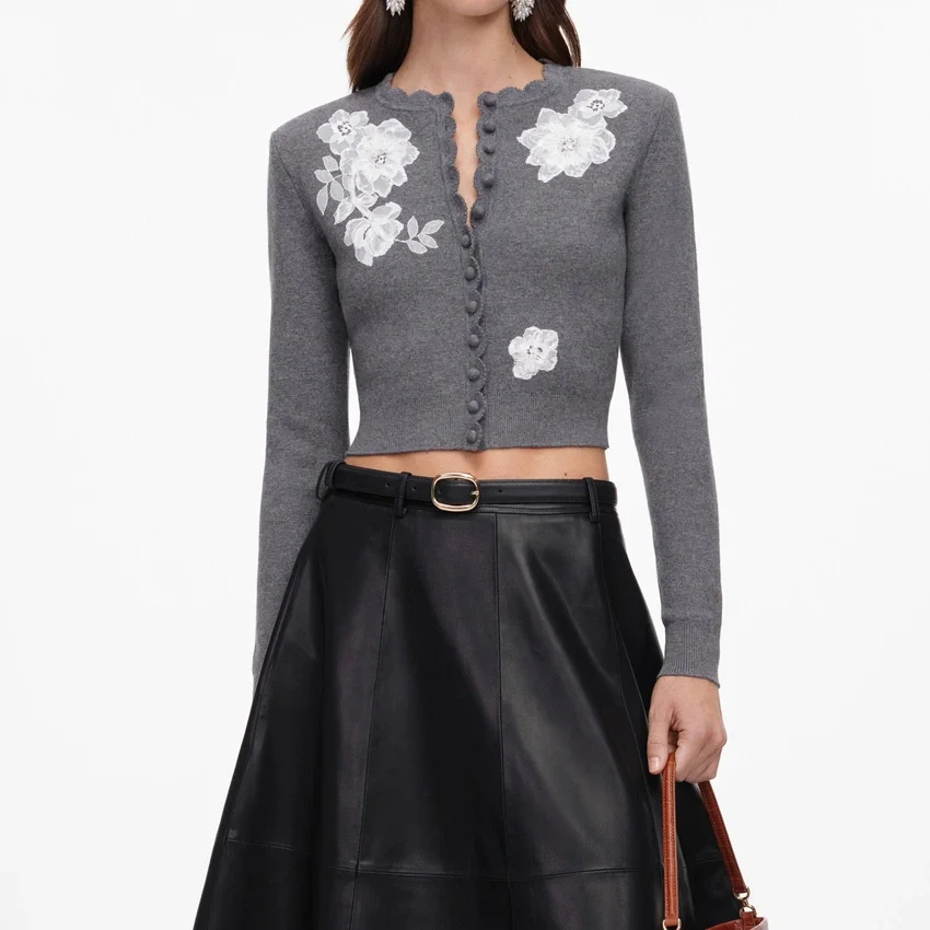 Grey Lace Flower Knit Cardigan Grey Lace Flower Knit Cardigan