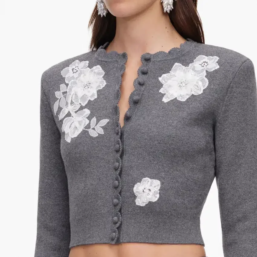 Grey Lace Flower Knit Cardigan Grey Lace Flower Knit Cardigan